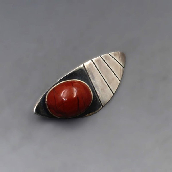 Red jasper silver brooch